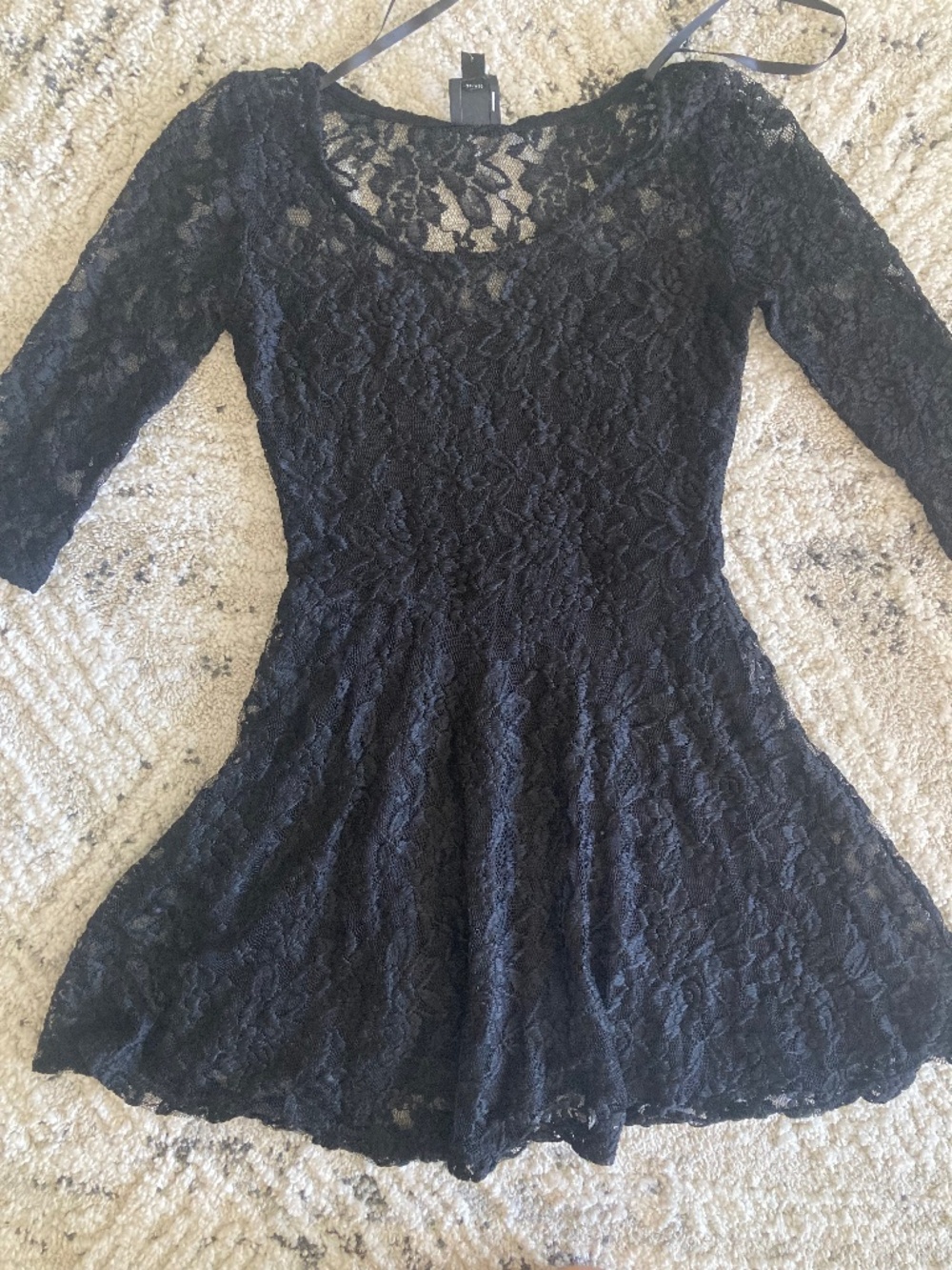 NWT Bebe 2b black lace overlay floral fit flare sexy top dress xs